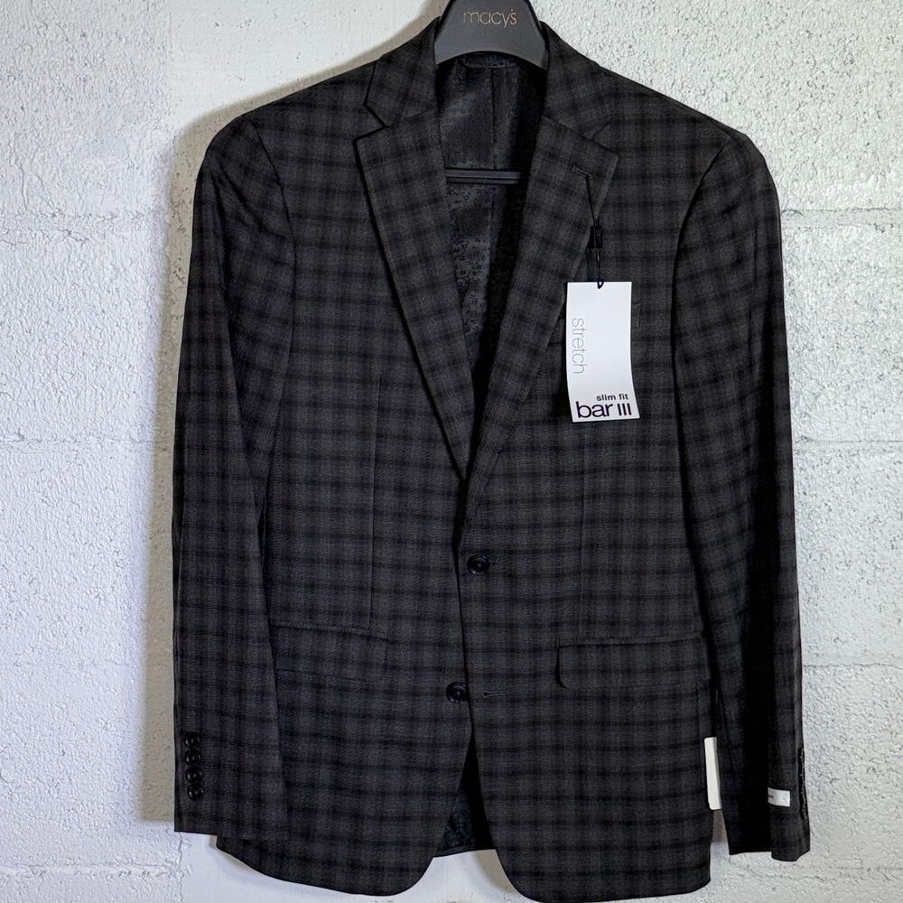 Bar III Men's Slim-Fit Suit Jacket Brown Check 36S $425